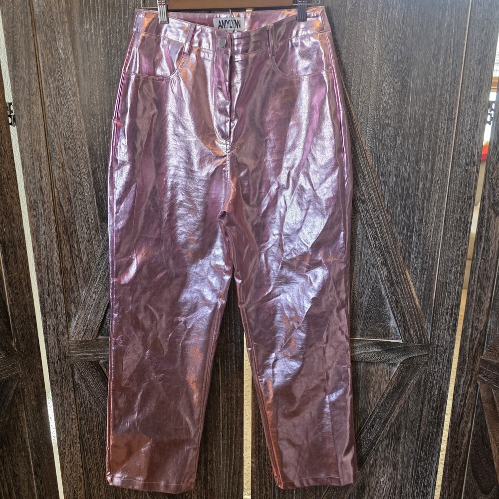 Amy Lynn Pants Women's Size Large Pink Metallic‎ Shiny Going Out High Waisted